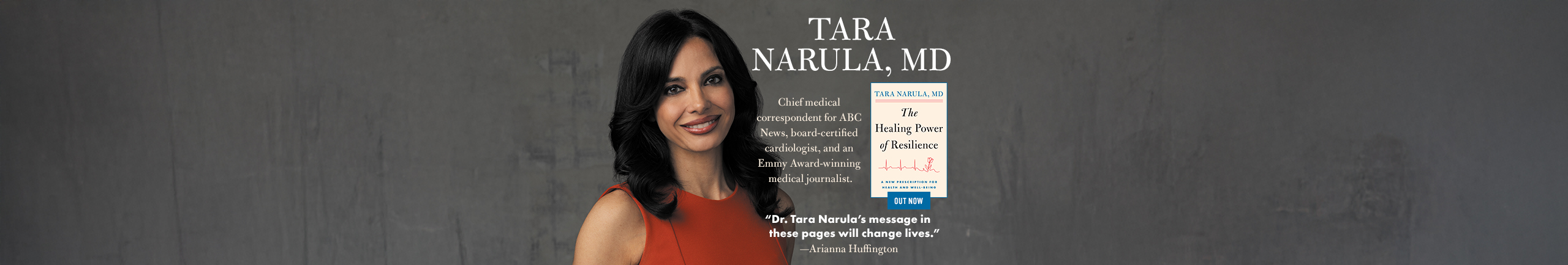 Image of S&S Speakrs Bureau author, Dr Tara Narula, alongside her new book, The Healing Power of Resilience