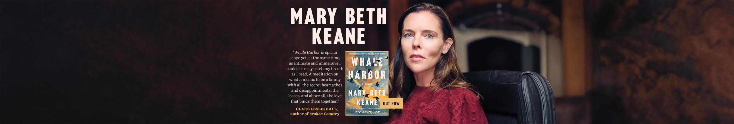 Image of Mary Beth Keane alongside her new book Whale Harbor